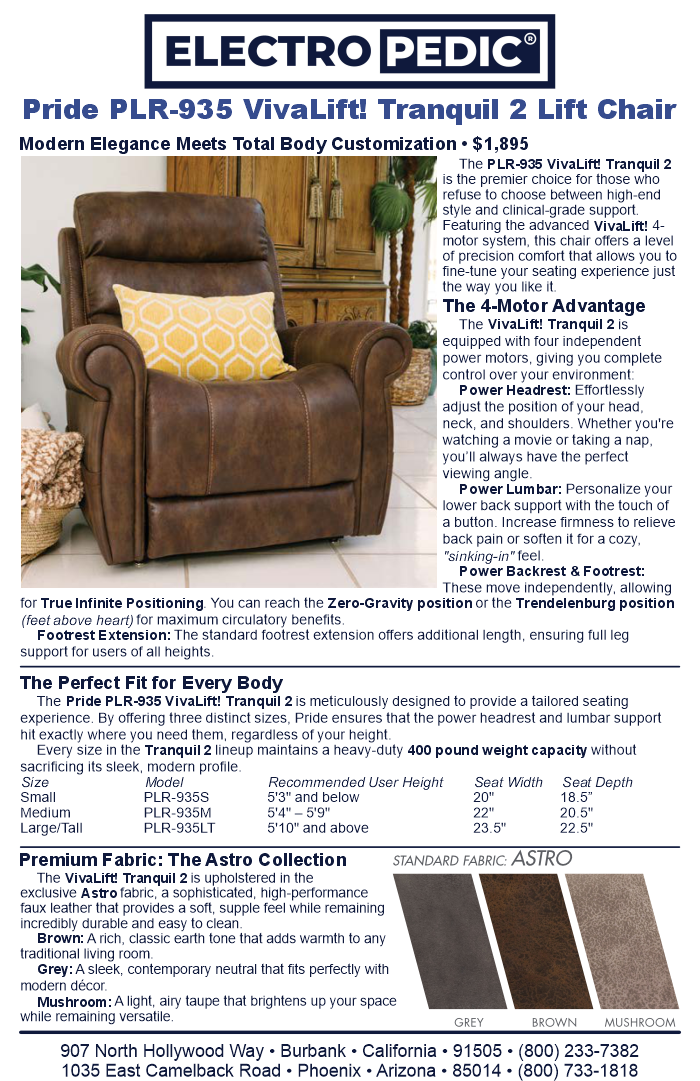 You can easily rent a VivaLift! Tranquil 2 lift chair from Electropedic • Pride PLR-935 VivaLift! Tranquil 2 lift chair